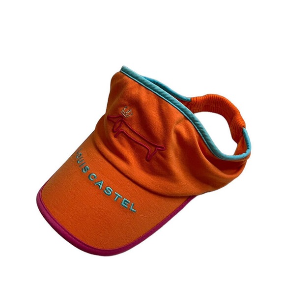 Louis Castel Golf Hat Visor Orange Pink Dog Logo Sport Athletic One Size - Picture 7 of 7